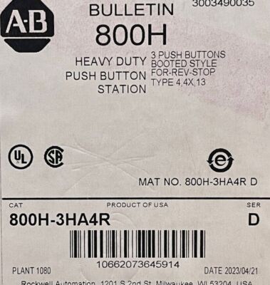 Allen Bradley 800H-3HA4R   Heavy Duty Push Button Station Forward-Reverse-Stop