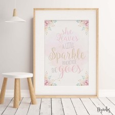 Baby, Girl Nursery Bedroom Wall Art decor print She leaves a little sparkle