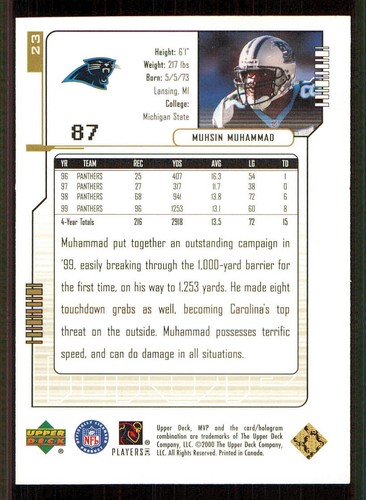 2000 Upper Deck MVP Gold Script #23 Muhsin Muhammad - Picture 2 of 2