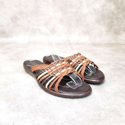 Classic Elements Womens Penny  Size 6 Brown  Leather Strappy Slide Sandals