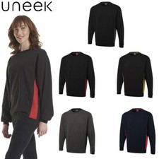 Uneek Unisex Two Tone Crew Sweatshirt XS–4XL 280gsm Contrast Panel Workwear