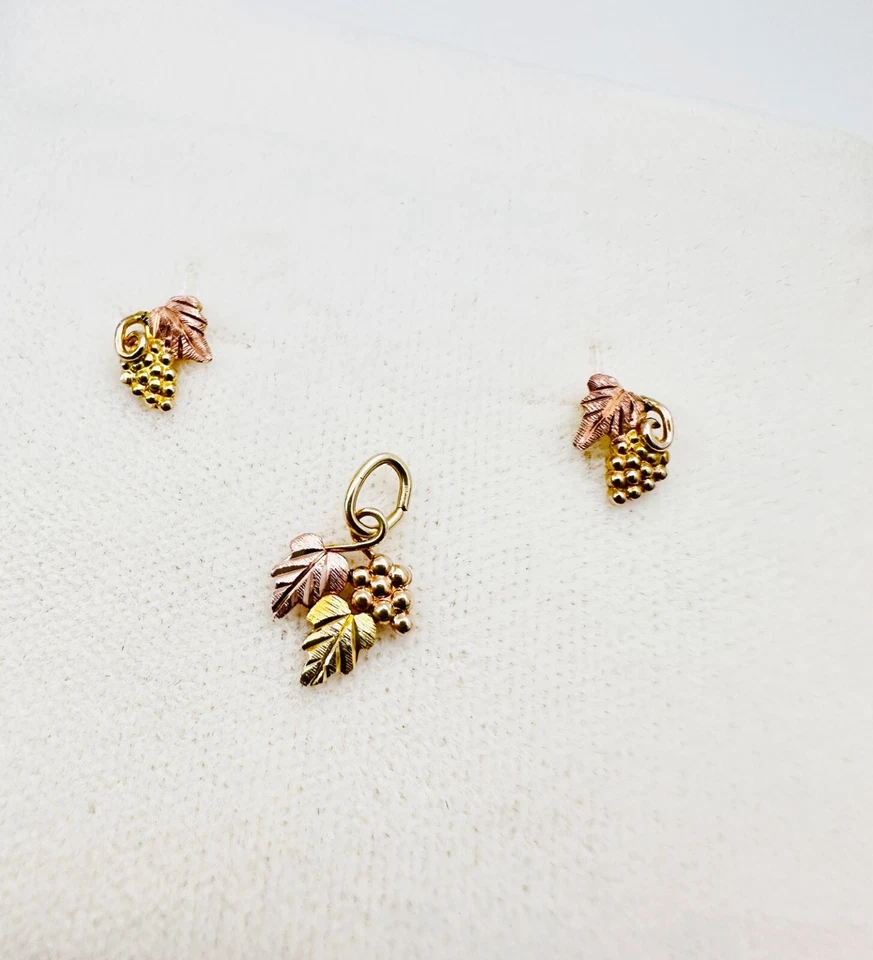 Estate твердого 14K и 10K разноцветное золото Black Hills серьги-гвоздики и подвеска комплект - Изображение 2 из 4