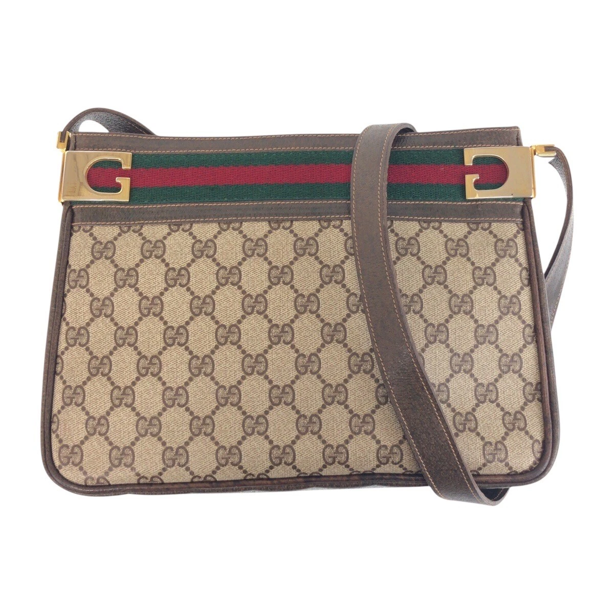 GUCCI Ancien sac à bandoulière Gucci Web Stripe beige marron GG Supreme toile/cuir GG