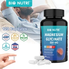 Magnesium Glycinate 500mg - 120 Capsules For Stress Relief Support Bone Sleep