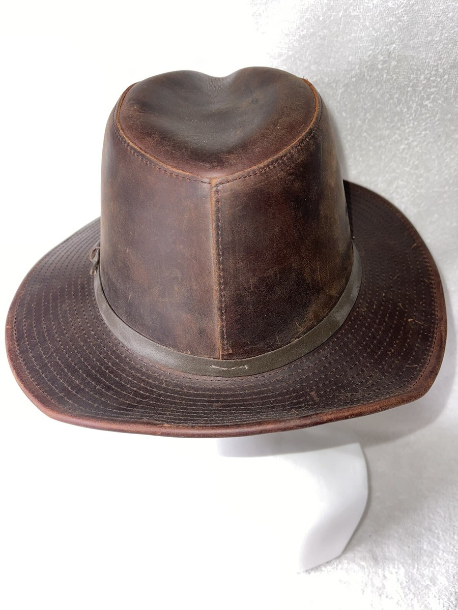USA 製Henschel Hat Co レザーハット XLサイズ Vtg. Henschel Hat Co Hatquarters USA Brown Leather Western Cowboy