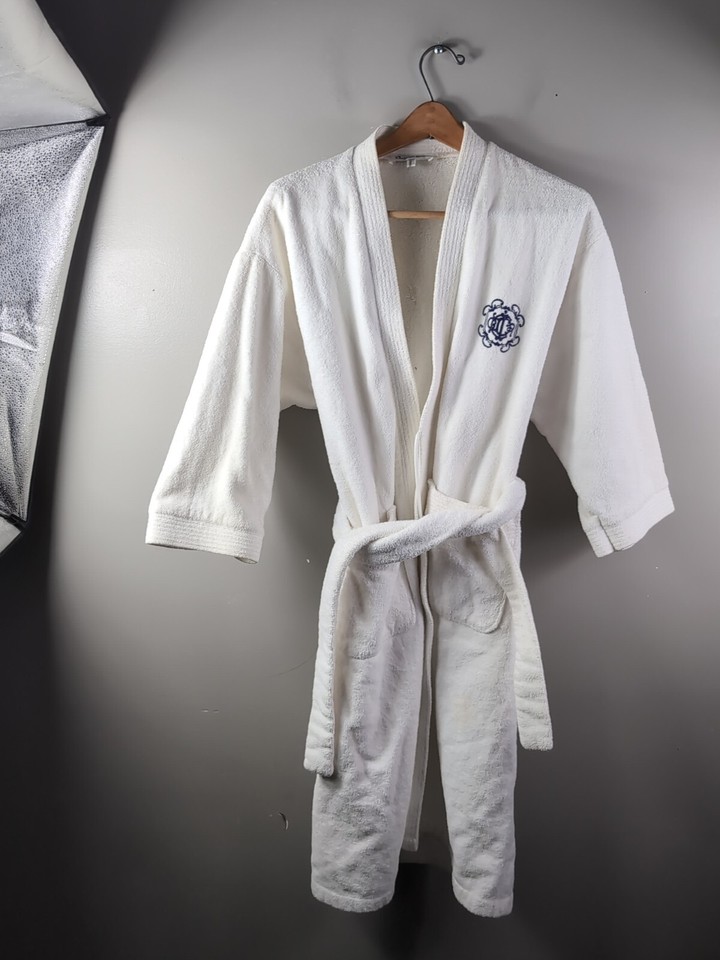 Vintage Christian Dior Neiman Marcus Long Bathrobe White Terry Cloth