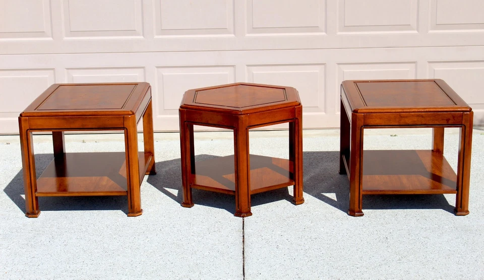 Mesas auxiliares vintage de caoba y madera burl - Juego de 3 Foto 3 de 4