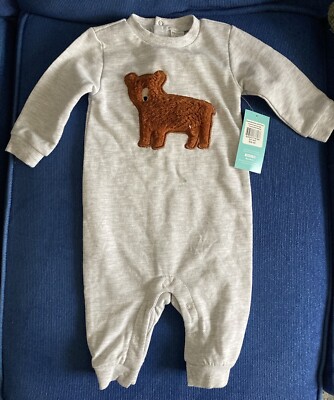 Petit Lem Fleece gefütterter Baby Strampler Bär 6 Monate neu mit Etikett PL Baby