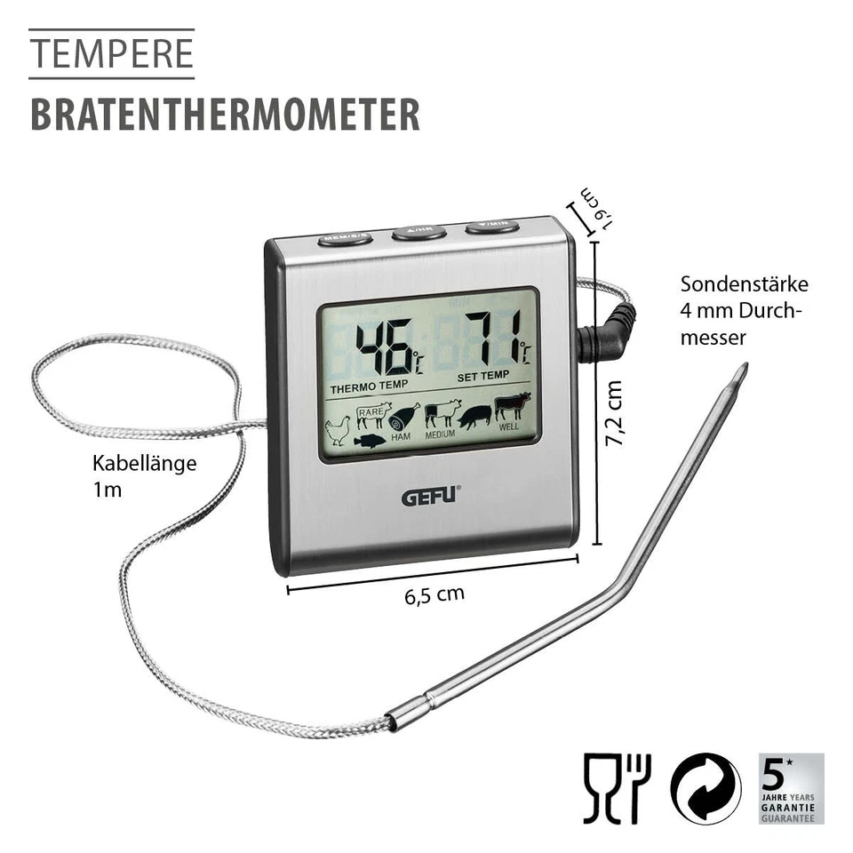 Fleischthermometer TEMPERE Digital Bratenthermometer Grill Backofen Lebensmittel - Bild 2 von 4