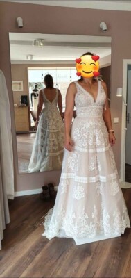 Brautkleid Imera mit Schleppe von Kleemeier  Gr. 38. NP.: 1800 . Boho, A-Linie