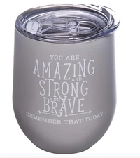 DIVERSEBEE -Insulated Tumbler 12oz Gray -You Are AMAZING STRONG BRAVE TODAY *NEW