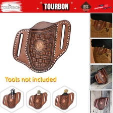 TOURBON Leather Pancake Folding Knife Sheath Belt Pouch Knives Case Belt Holster