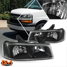 For 03-24 Express/Savana 1500-4500 OE Style Black Housing Upper Headlights Lamps
