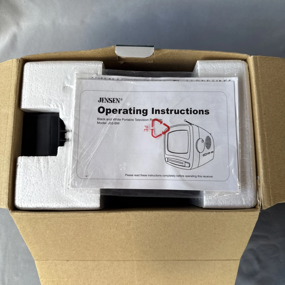 NEW Jensen J53-BW 5" Portable Black/White TV CRT AM FM Radio Car Adapter Camping - Image 3 of 4