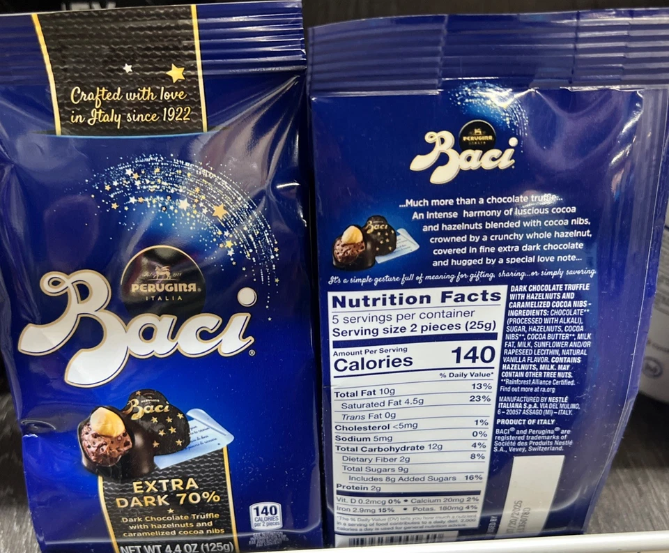 2 -bagPerugina Baci Extra Dark Fine Chocolate Truffle with Hazelnuts 4.4 Oz Each - Image 2 of 2