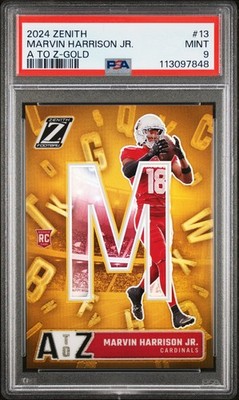 2024 Panini Zenith Marvin Harrison Jr. A to Z Gold /10 PSA 9 Mint Cardinals RC