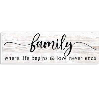 Family Wooden Wall Decor 15.7 x 5.1 Inch Where Life Begins - Love Never Ends ...