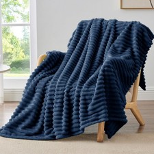 BEDELITE Fleece Throw Blanket for Couch - 300GSM Soft Warm Fluffy Navy Blank...