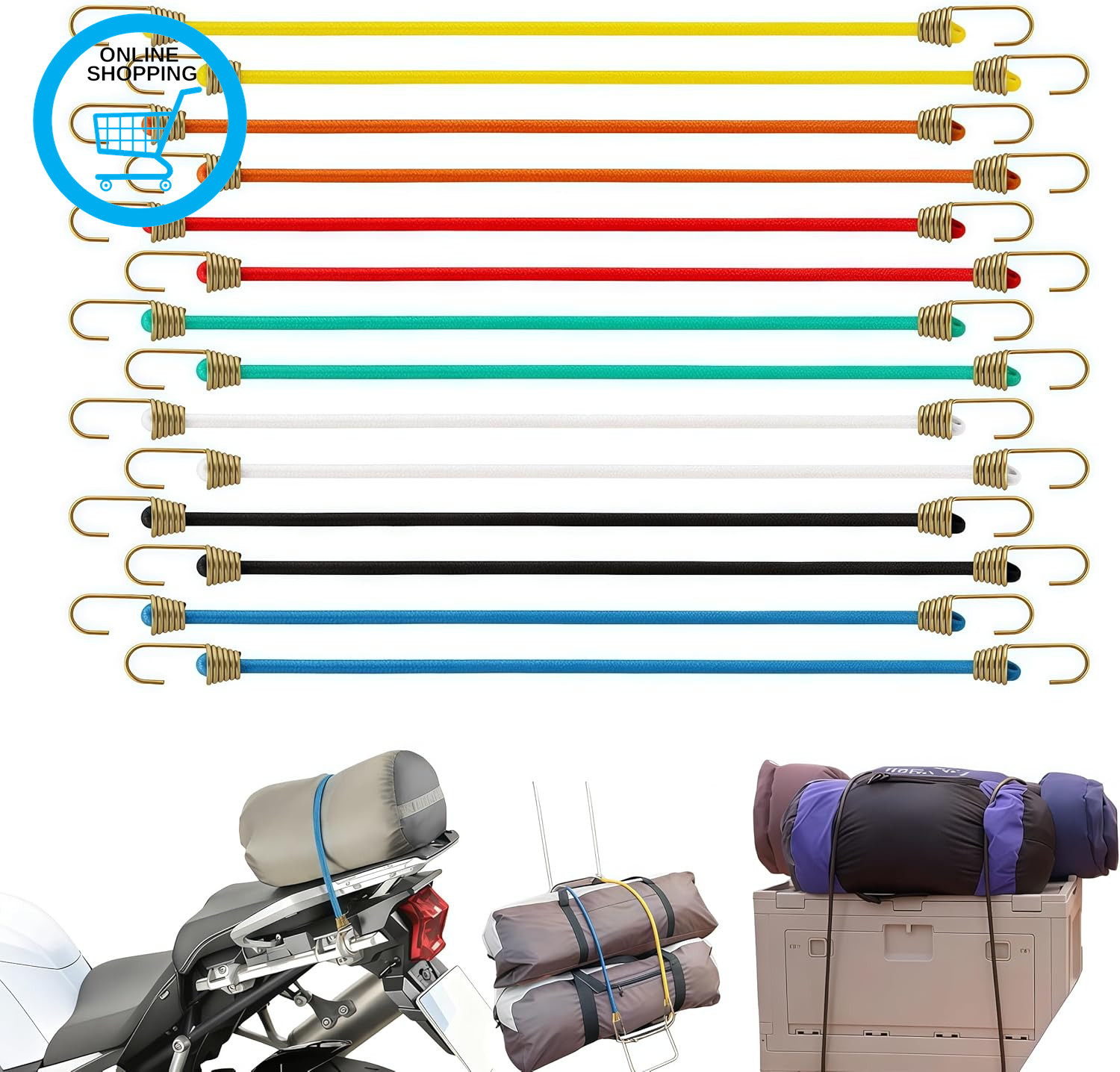 Bungee Cords with Hooks 14PCS, Bungee Straps with Hooks 10In (25Cm), 20G Load Be