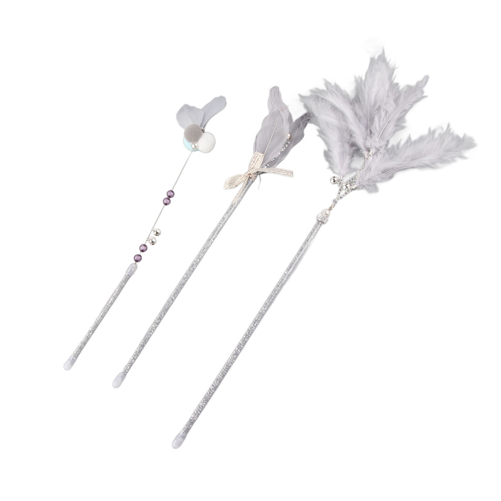 3Pcs Cat Teaser Wand Interactive Cat Feather Toy With Bell For Cat Kitten Part