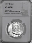 1957-D 50C FRANKLIN SILVER HALF DOLLAR FULL BELL LINES NGC MS64 FBL #8344592-041