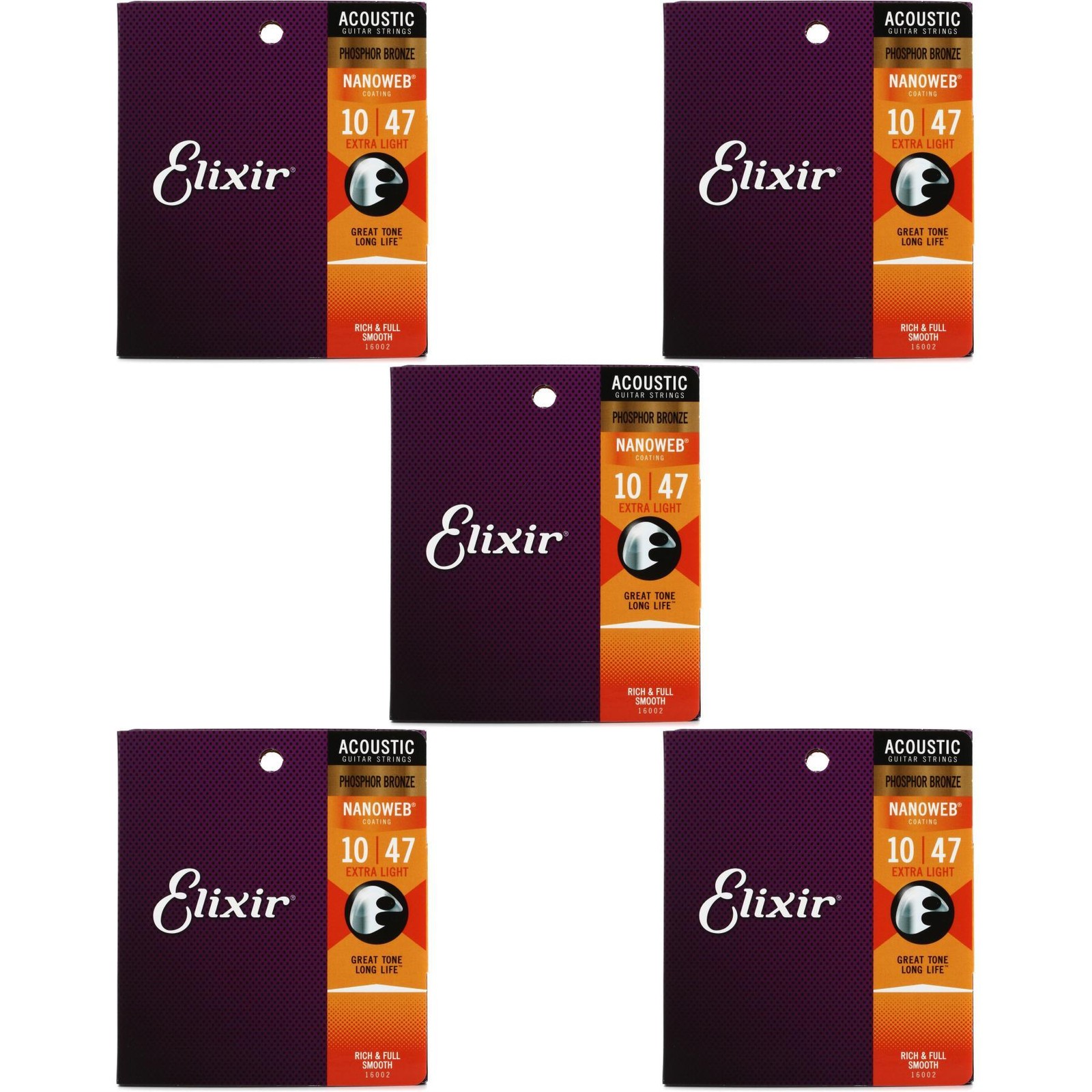 Струны Elixir 16002 Струны для акустической гитары из люминофорной бронзы Nanoweb - .010-.047