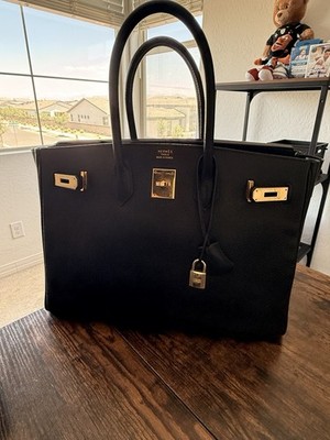 Vintage Hermes Birkin 35 Clemence Leather Black Handbag (Square C)