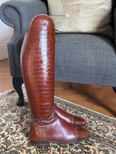 Brown Konigs Croco Dressage Long Riding Boots Size UK4 ½ H52 W35