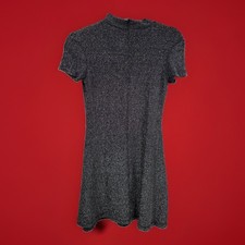 Forever 21 Black Glittery Mock Neck Short Sleeve Mini Dress Zipper Glitzy Party