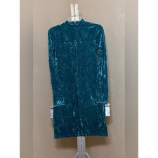 Urban Outfitters Teal Crushed Velvet Mock Turtle Neck Bodycon Dress Sz S