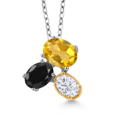 925 Silver and 10K Yellow Gold Citrine Black Sapphire and White Moissanite
