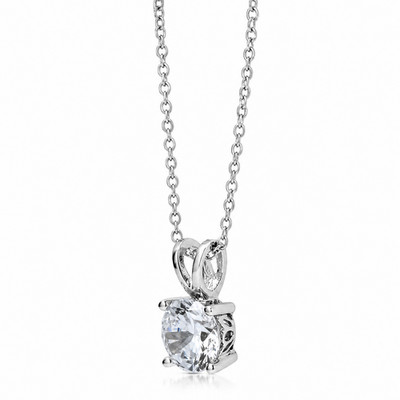 Sterling Silver 925 Round Cut 2Ct Cubic Zirconia Solitaire Pendant Necklance 18''