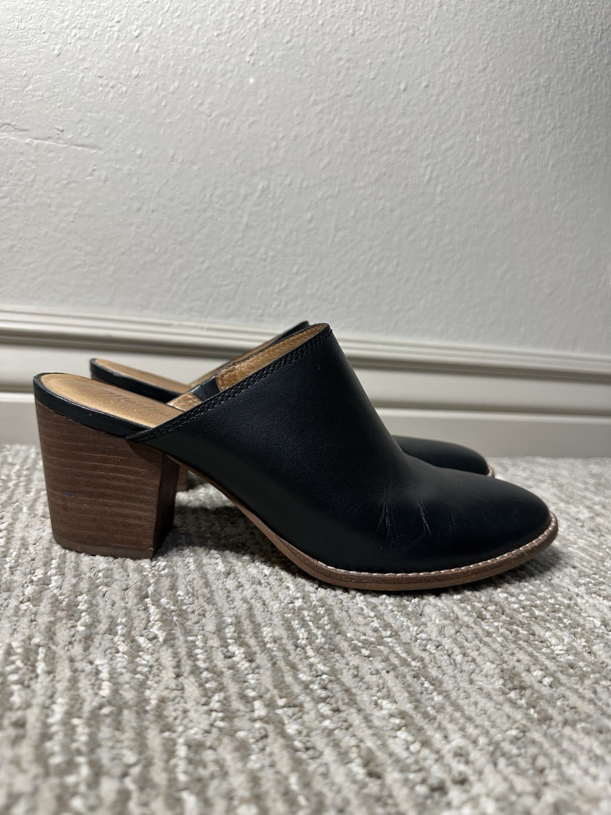 Madewell Women’s Leather Mules Size 9 Black Block Heel 3”