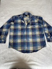 Vintage Sears Perma Prest Button Up Long Sleeve Shirt Plaid Men L Blue Yellow