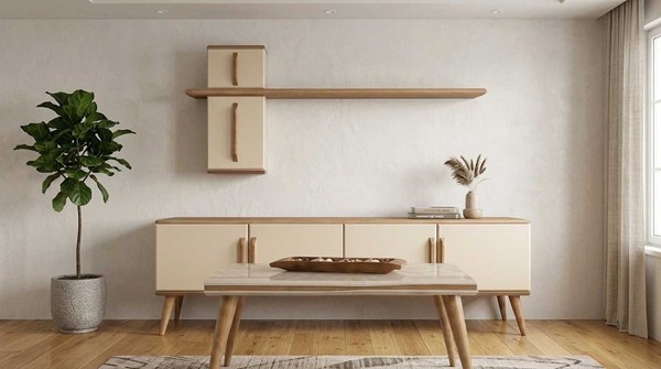 Wohnzimmer Set Beige Modern Luxus Sideboard Regal Couchtisch-image