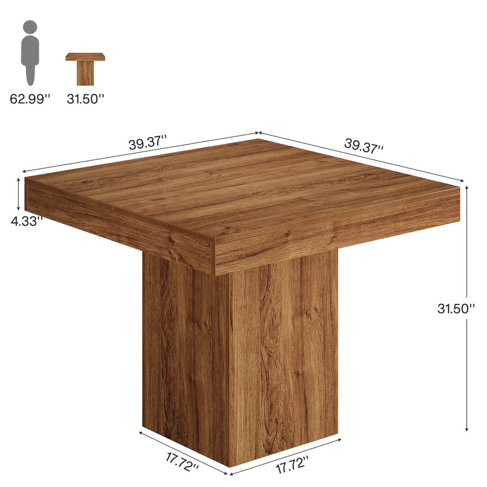 Farmhouse Square Engineered Wood Dining Table Walnut Pedestal Base 63 ...