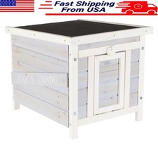 Wooden Cat House Weatherproof Outdoor Shelter W/ Hinged Roof Pet Retreat New