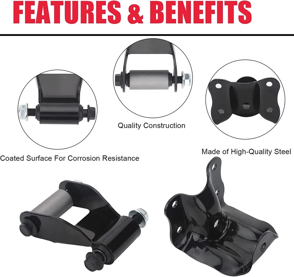 Kit de suspensión de par de soporte de grillete de resorte de hoja trasera para Ford F150 F250 F350 Bronco Foto 4 de 4