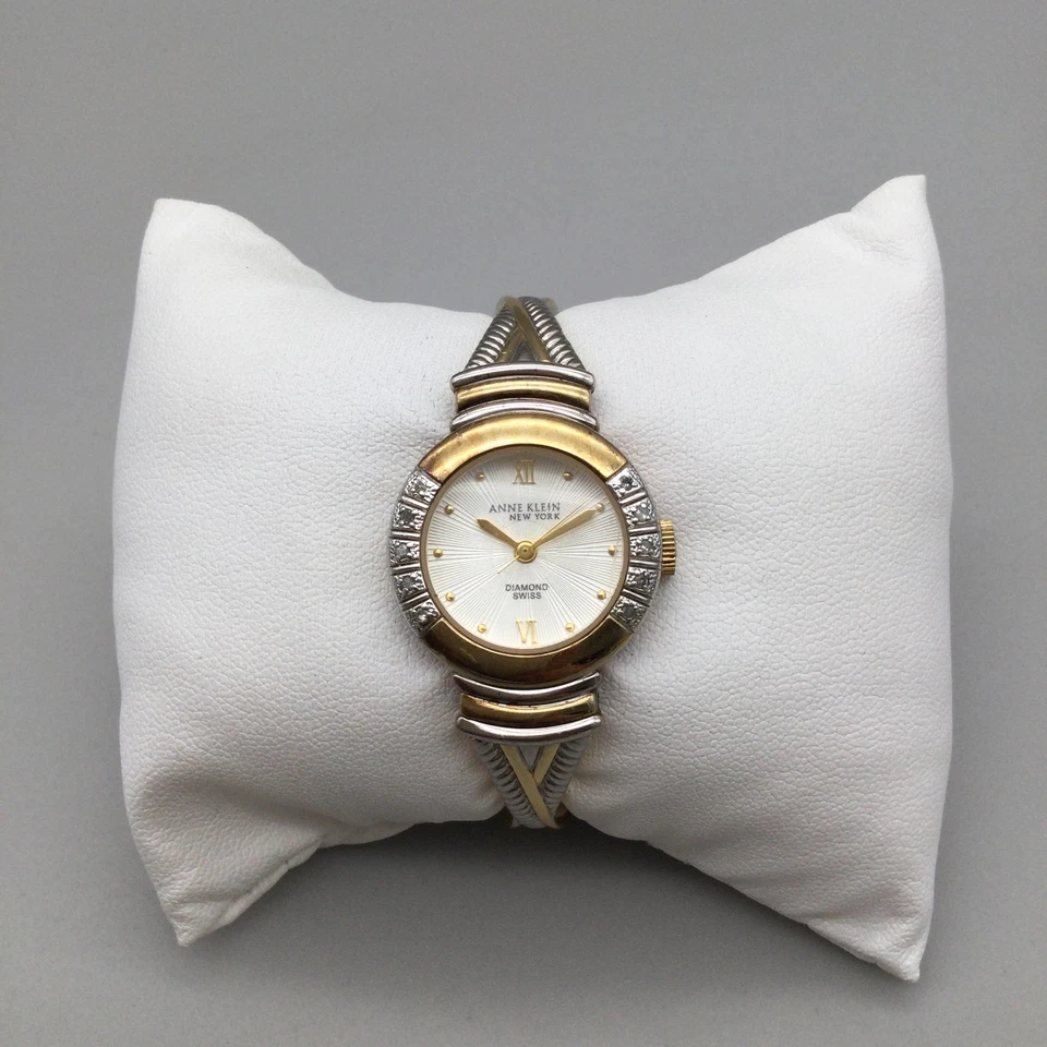 Anne Klein Diamond Accent Watch Womens 23mm Two Tone Swiss New Battery 5.5" - Image 2 of 4