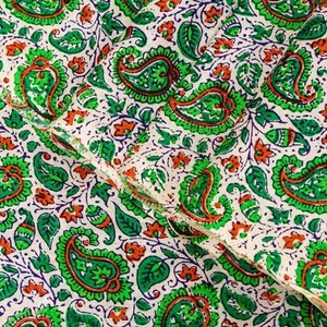 Sanskriti Vintage Green Sari Soft Pure Silk Sanganeri Handblock Print Saree 5.5Y