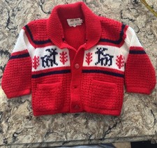 Vintage Garden Acrylic Sweater Cardigan Toddler Size 2 Red Reindeer Pockets