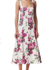 Carolina Herrera Floral Cotton Midi Dress Sz 14 AUTHENTIC NWT