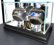 Baseball Display Case Double Black Wood & Thick Glass MLB USA Ball Holder Frame