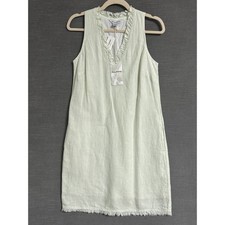 NEW Tommy Bahama Dress XS Linen Green Cabana Stripe Mini Ruffle Shift Coastal
