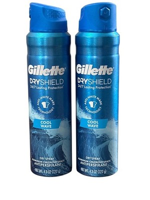2x- Gillette Dryshield Cool Wave Antiperspirant Dry Spray 4.3 Oz