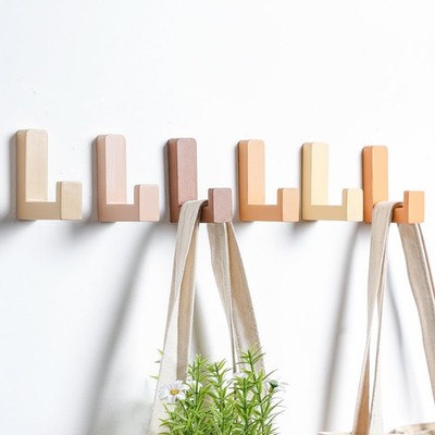 6 Pack Cute Kids Coat Wall Hooks Wooden Adhesive Decorative Colorful Wall Mou...