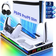 PS5 Cooling Stand Dual Controller Charger w/LED Lights,for PS5/Slim/Pro Console