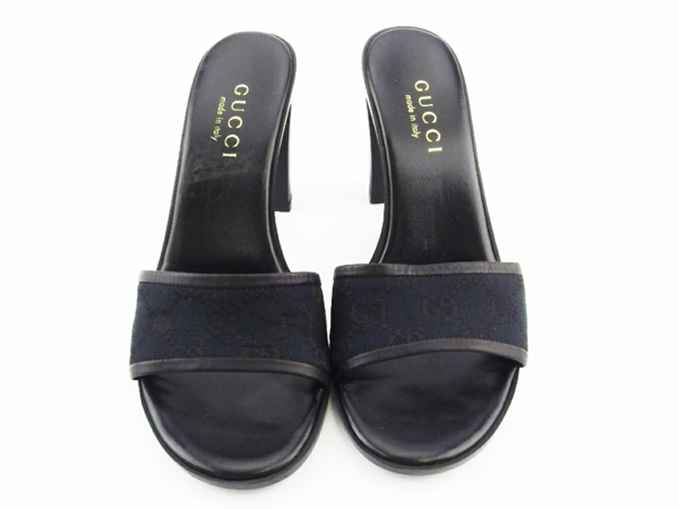 GUCCI Sandals Shoes Women's #36C Chky Heel GG Canvas Black Canvas x Leather GUCC thumbnail 2