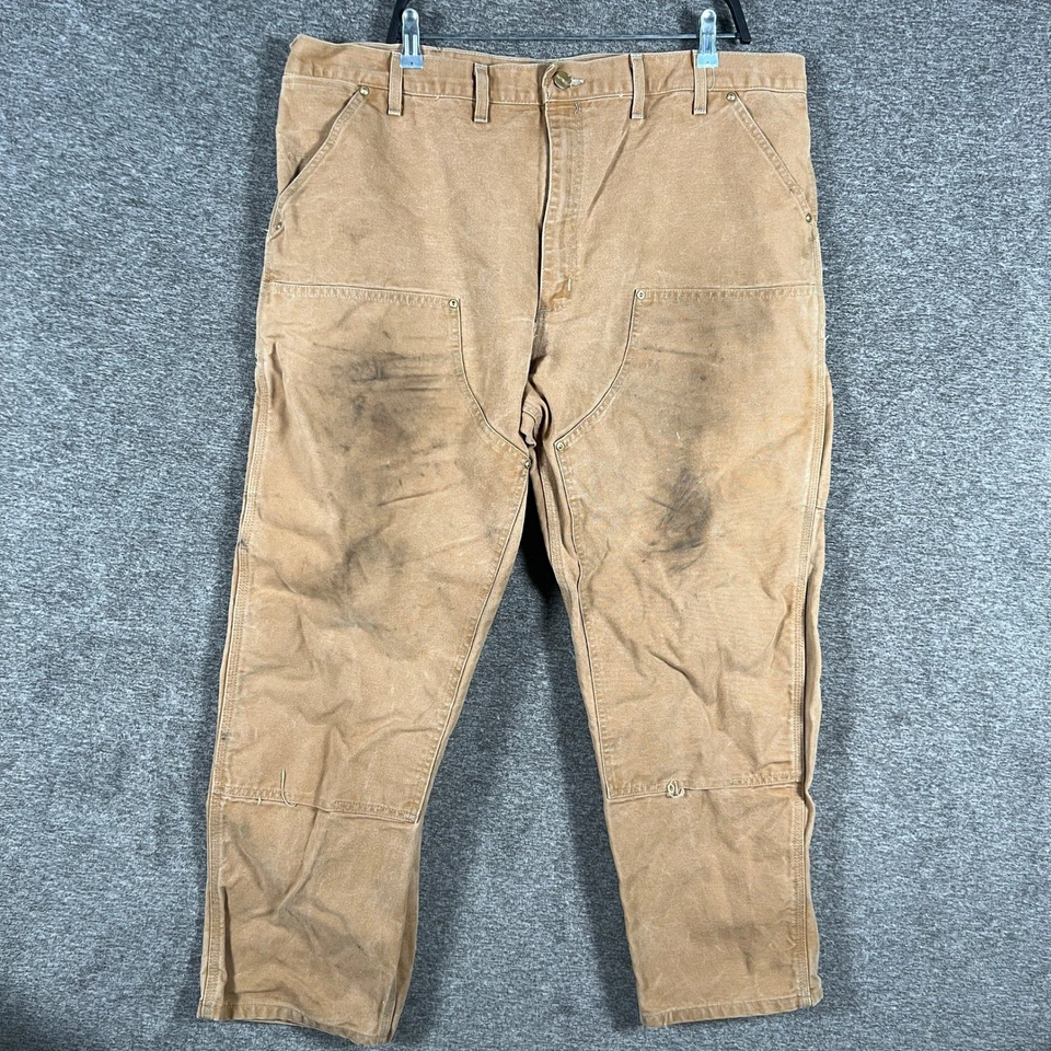 Pantalones de trabajo Carhartt B01 BRN 44x32 hechos en unión para hombre de lona tostada doble rodilla Foto 2 de 4