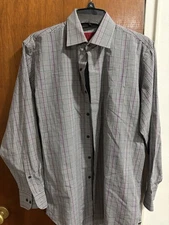 Bergamo New York Dress Shirt Men's Medium 15-15.5 32/33 Long Sleeve  Plaid